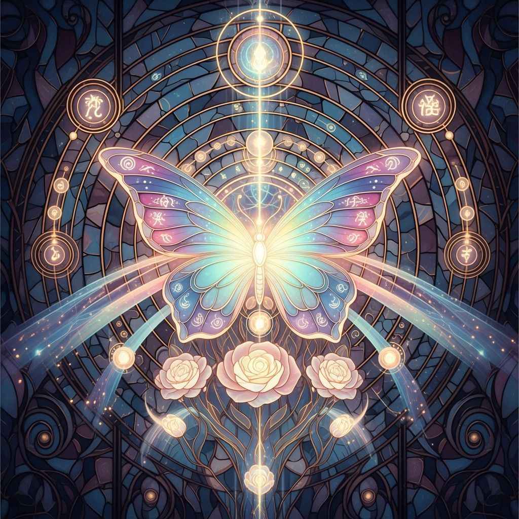 Radiant Stained Glass Butterfly in Celestial Light