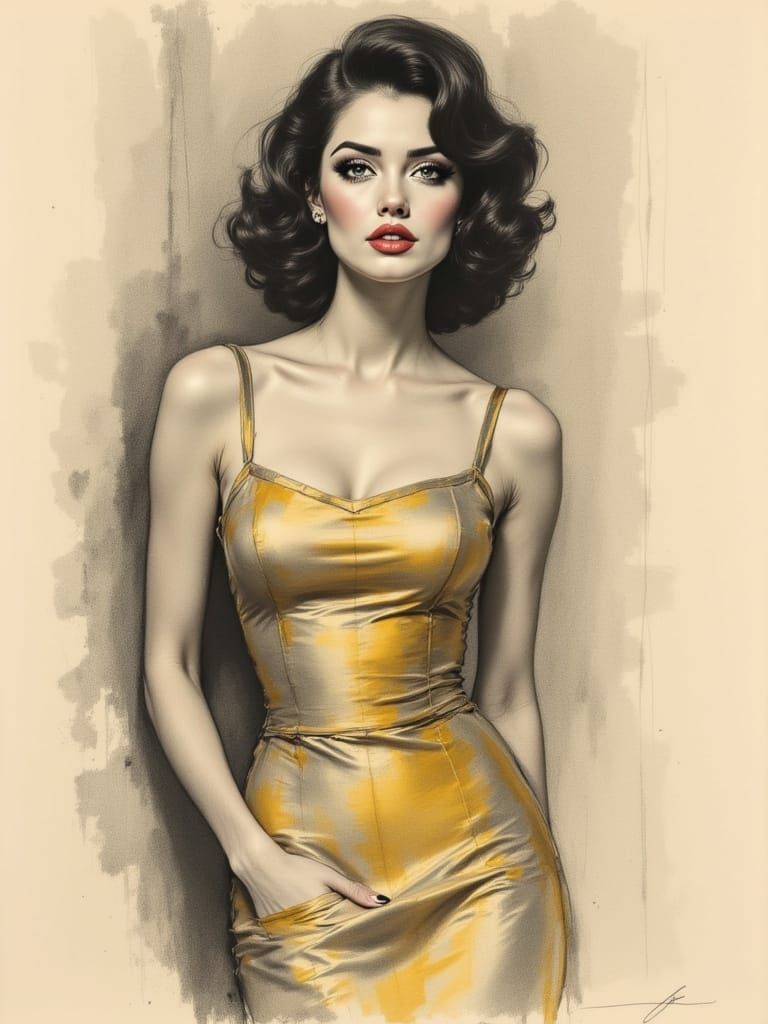 Swedish Pin-Up Woman in Gold Sundress
