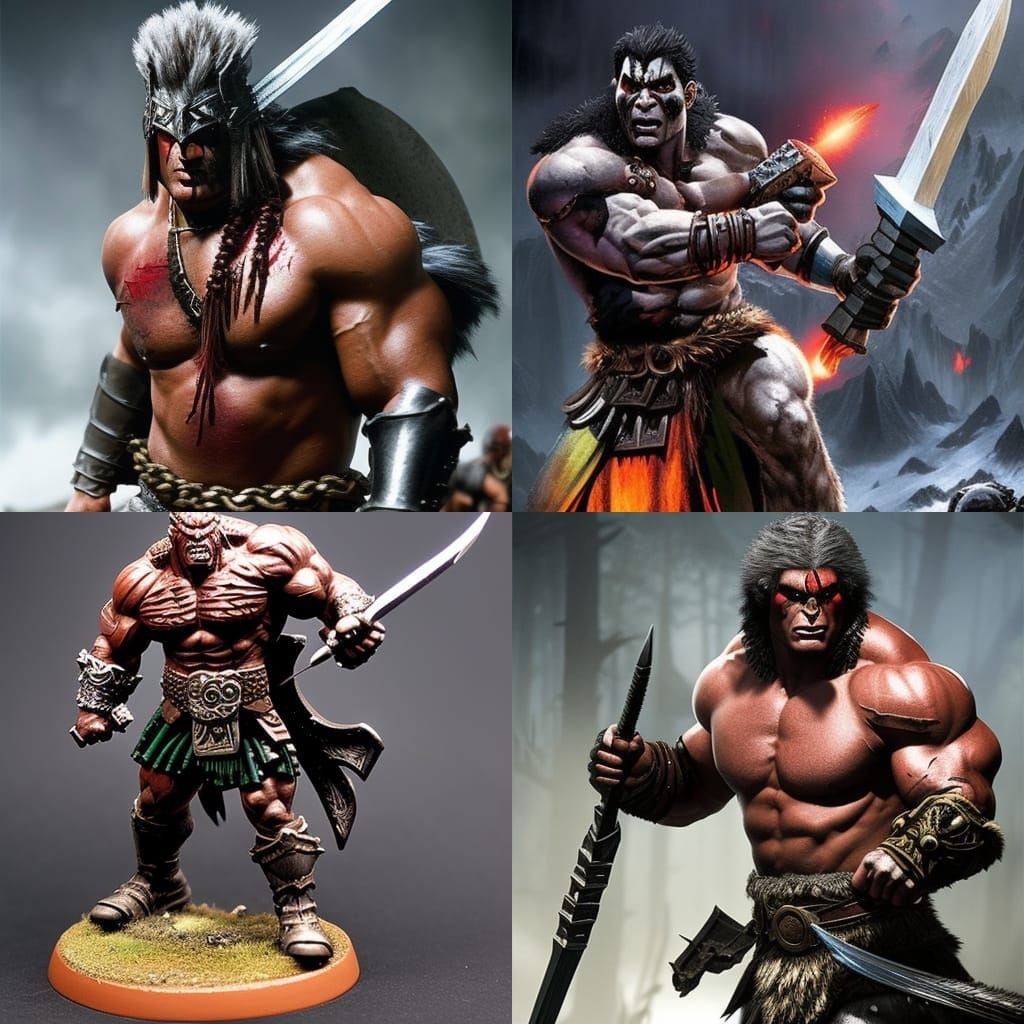 Fierce Half-Orc Barbarian in Colorful Ink Splash Style