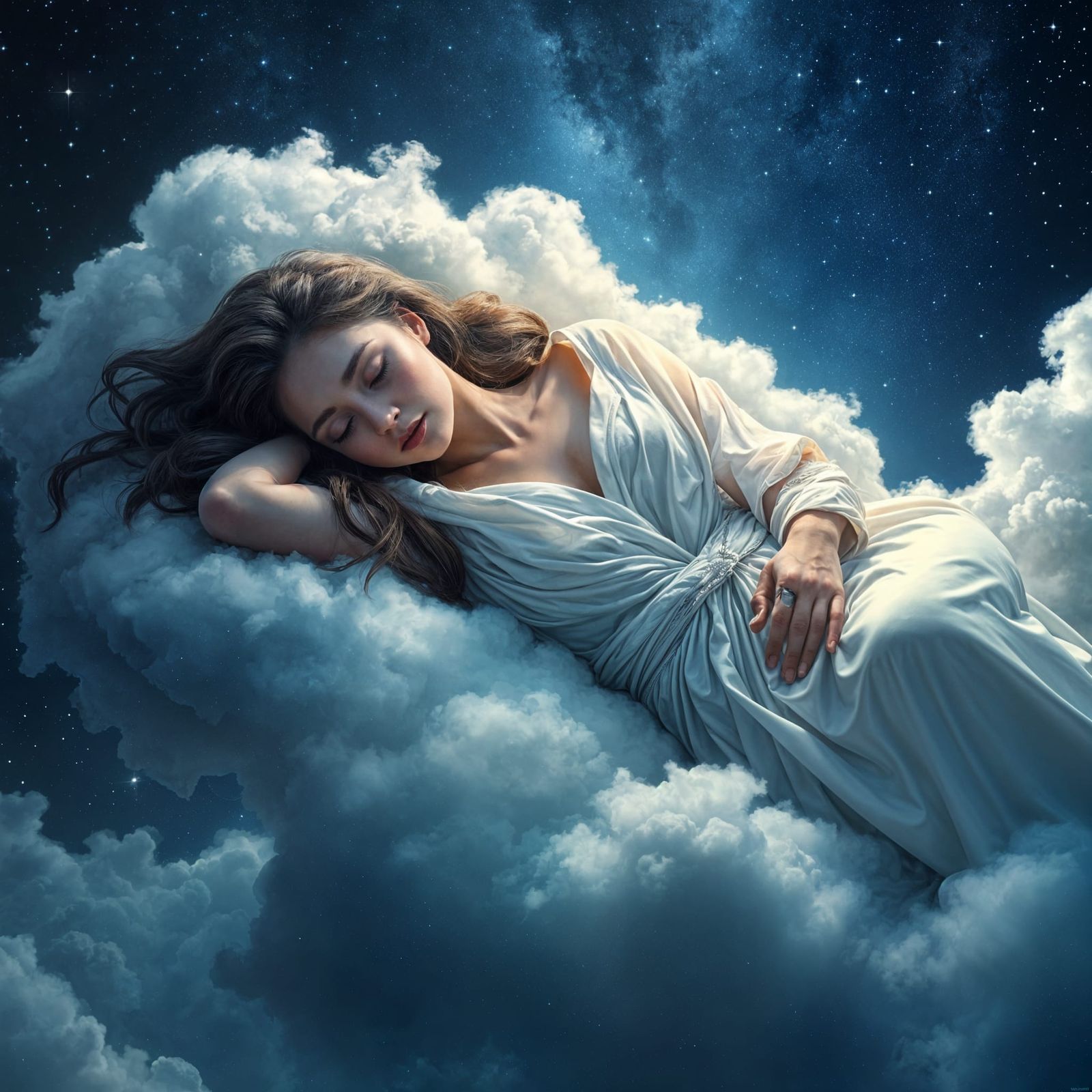 Maiden Sleeping on Cloud in Starry Fantasy