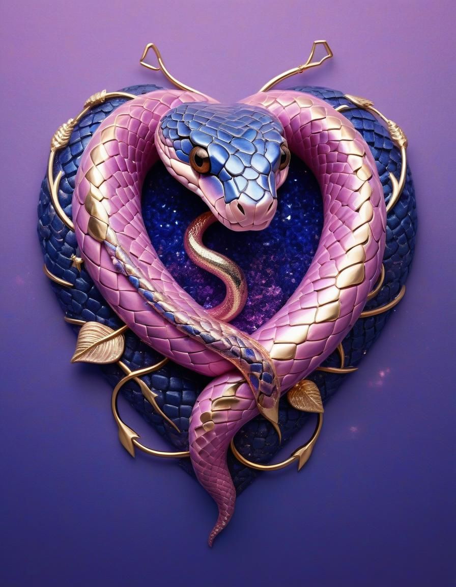 Baby Pink Heart Snake: A Surreal Metallic Masterpiece