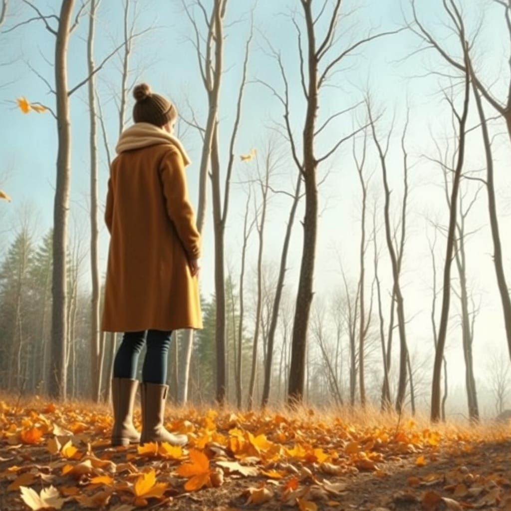 Autumn's Elegy: A Figure Stands at the Edge of Winter