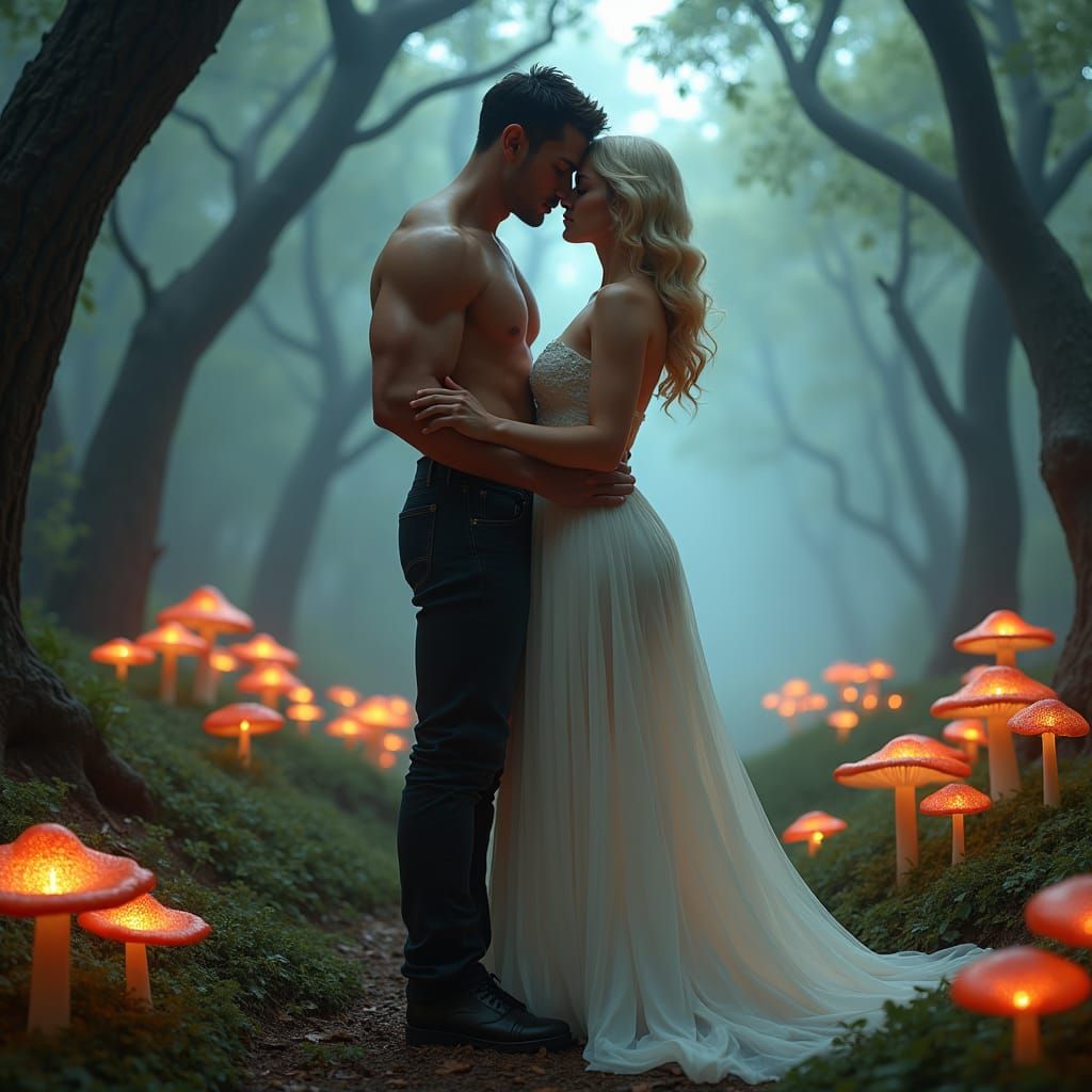 Romantic Couple in Mystical Landscape: Digital Art