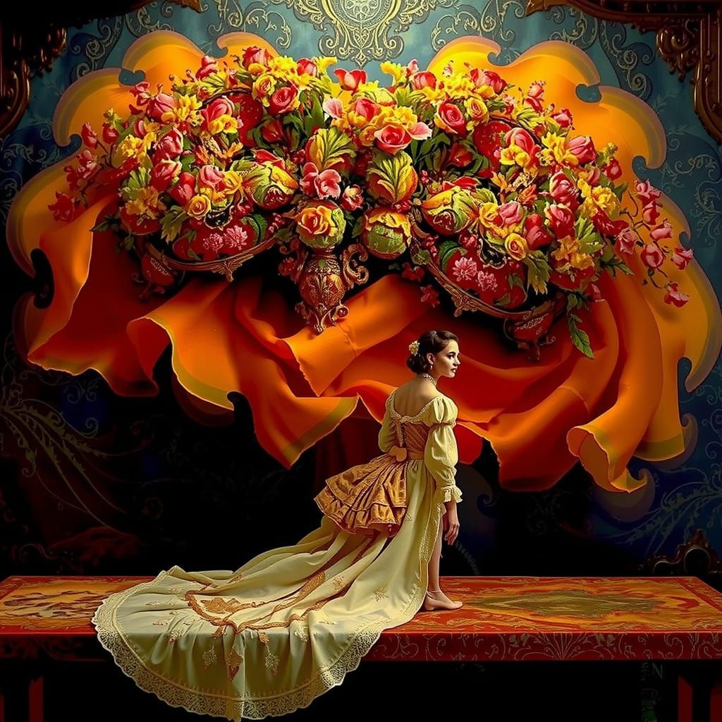 Figure in Antique Clothing in French Countryside