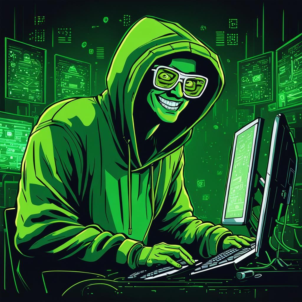 Cartoon Internet Hacker in Cyberpunk Vector Art