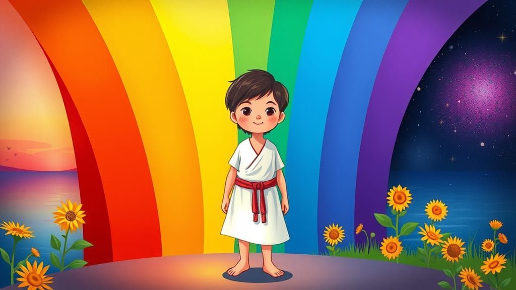 Whimsical Rainbow Journey with a Curious Child