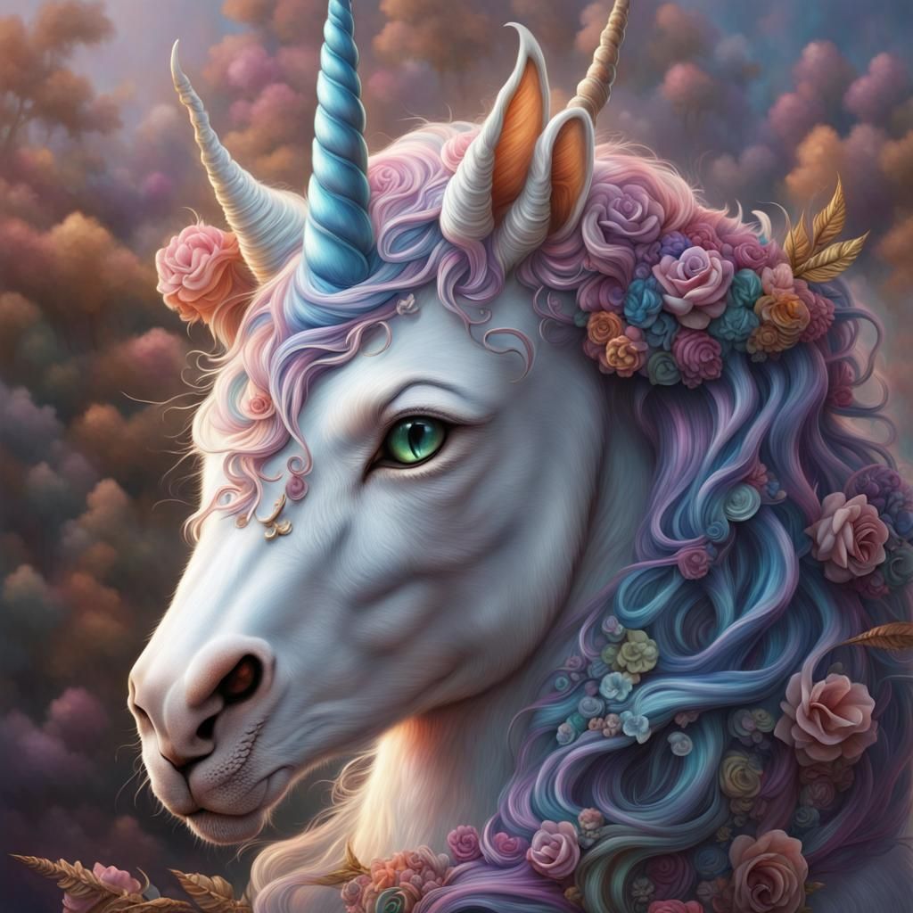 Cat with Unicorn Horn in Dreamlike Fantasy Art