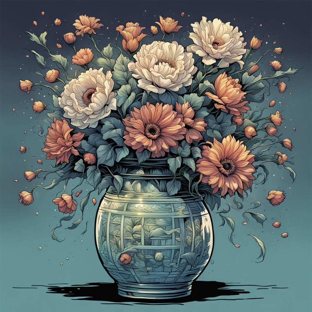 Upside-Down Floral Vase in Comic Book Style