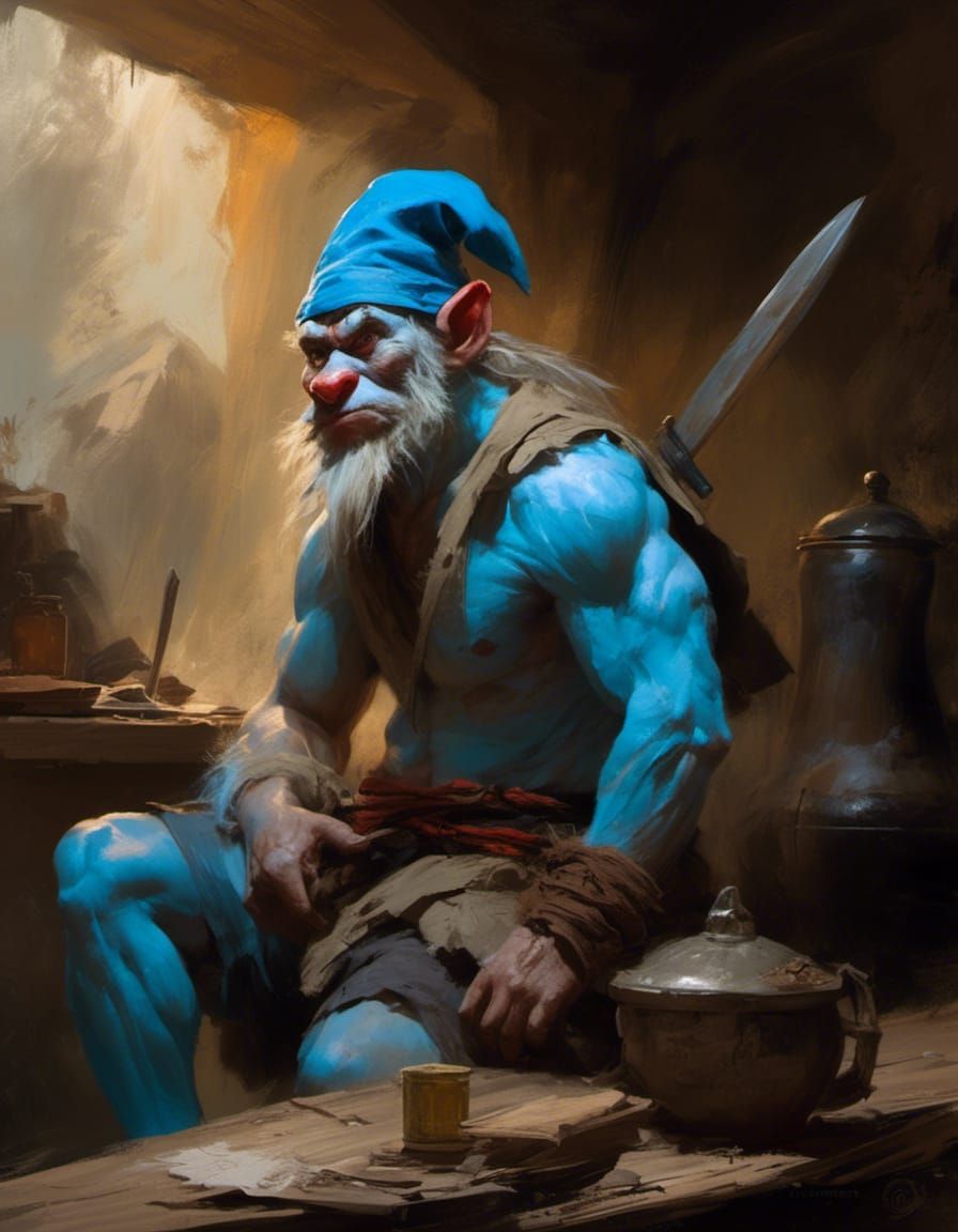 Smurf Warrior Portrait in Fantasy Art Style