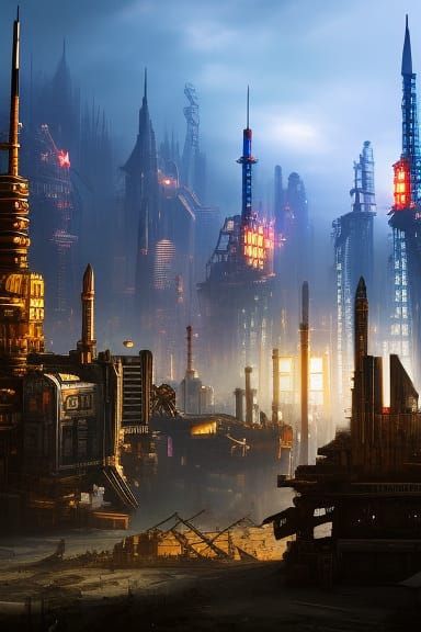 Steampunk Wasteland City in Detailed Digital Illustration