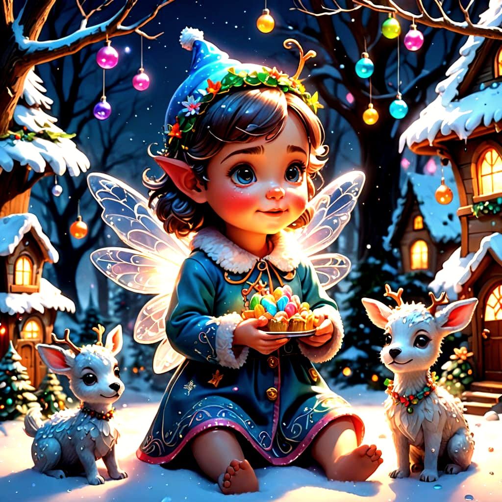 Glowing Glass Christmas Fairy Plays with Adorable Reindeers....