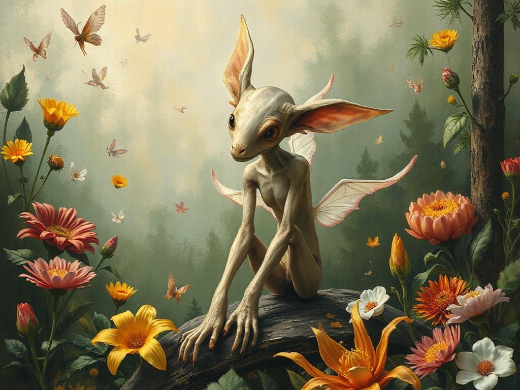 Schizophrenia Embodied as Fantasy Creature in Garden