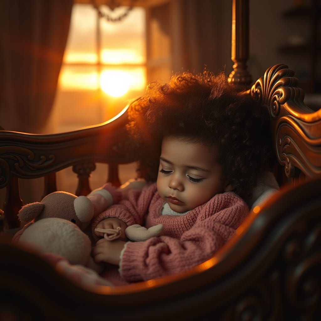 Sleeping Child in a Golden Sunset Glow
