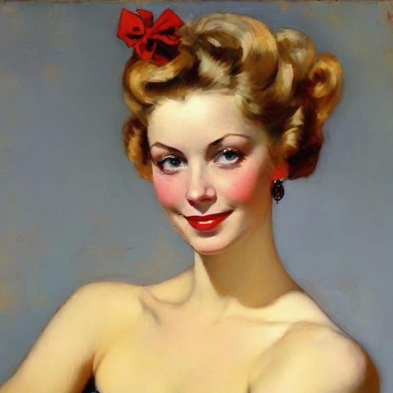 Retro Portrait of Can-Can Dancer in Rockwell Style