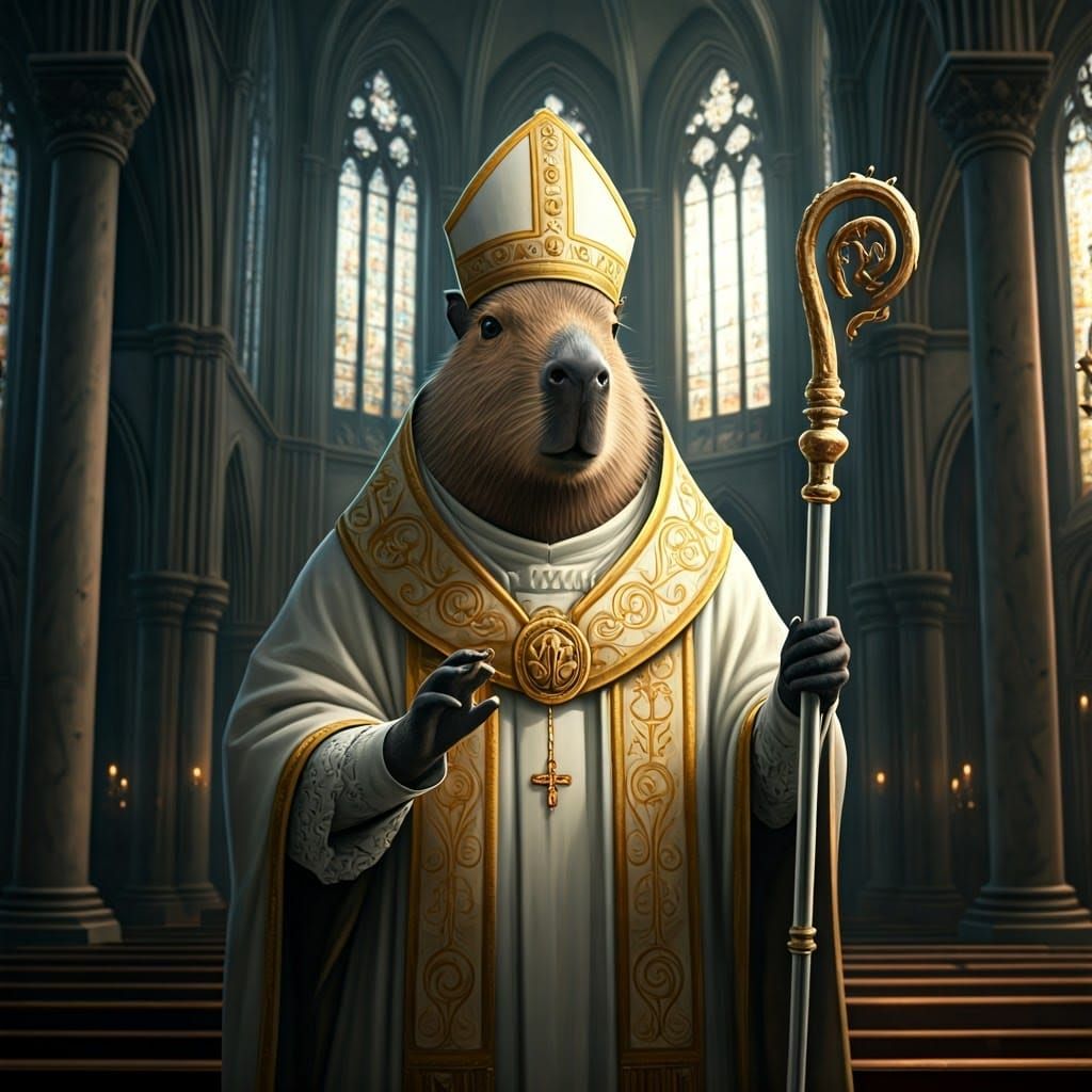 Grand Capybara Pope in Cathedral Splendor