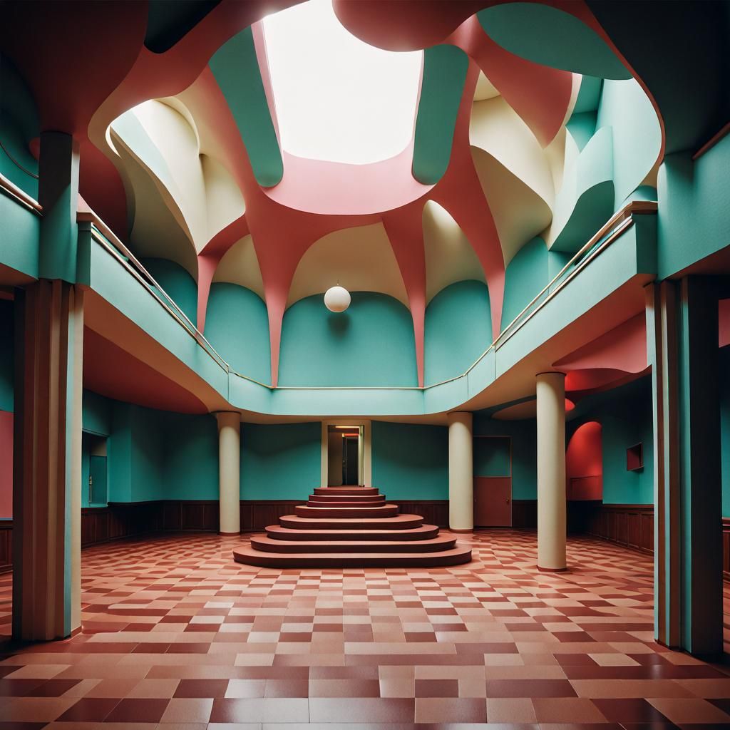 Surreal Empty Architecture in 80s Interior Style