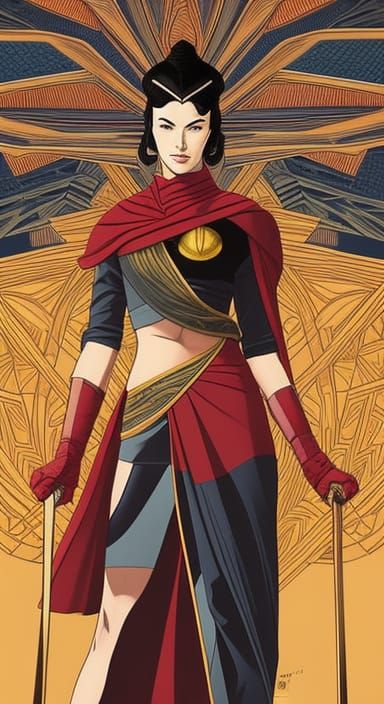 Ukiyo-e Lady Assassin Doctor in Desert Landscape