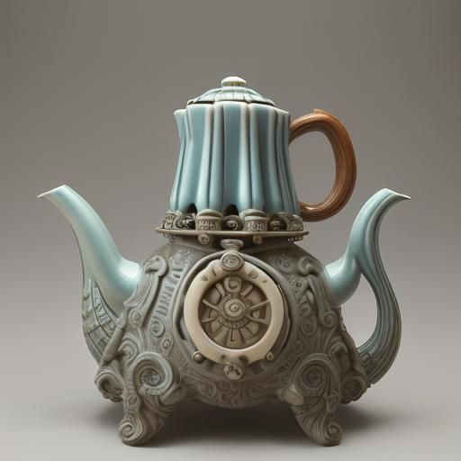 Steampunk Art Nouveau Teapot in Lenox Style