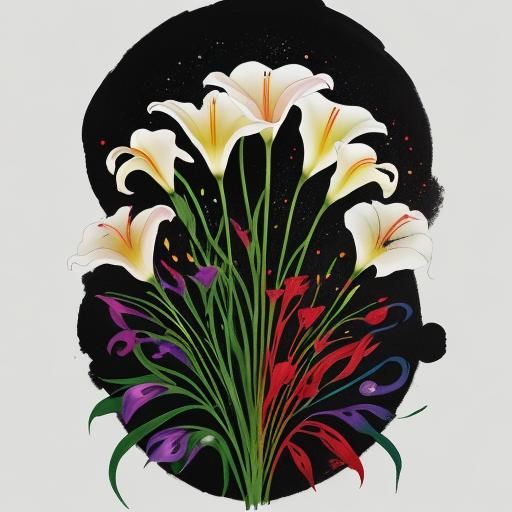 Colorful Calla Lilies with Cross in Surreal Illustration