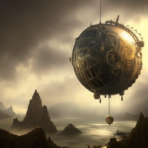 Steampunk Engine with Mystical Orb in Digital Painting