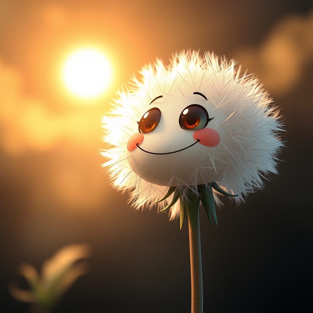 Whimsical Dandelion in Hyper-Realistic 3D Anime Style