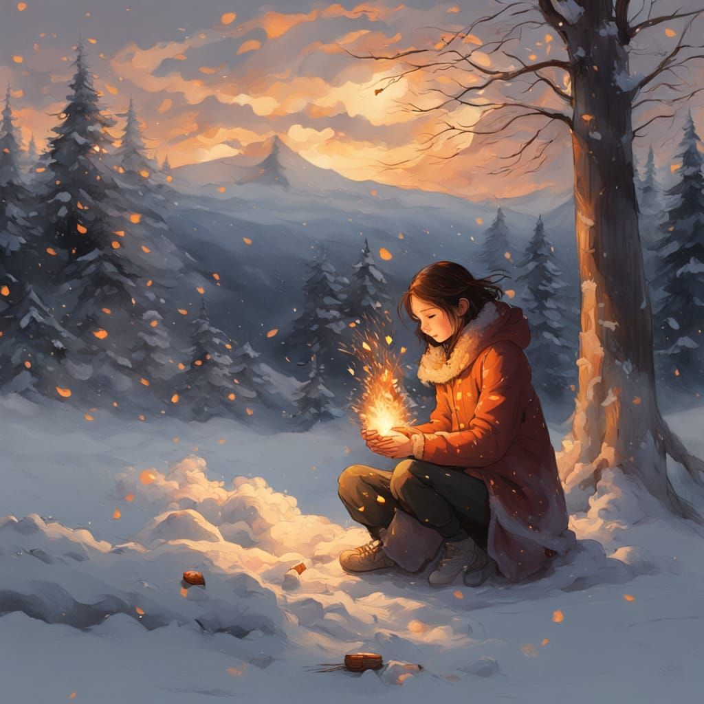 A Young Girl's Fading Light in the Snowy Night