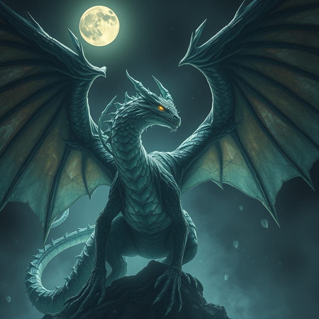 Moonlit Dragon with Fractured Glass Scales