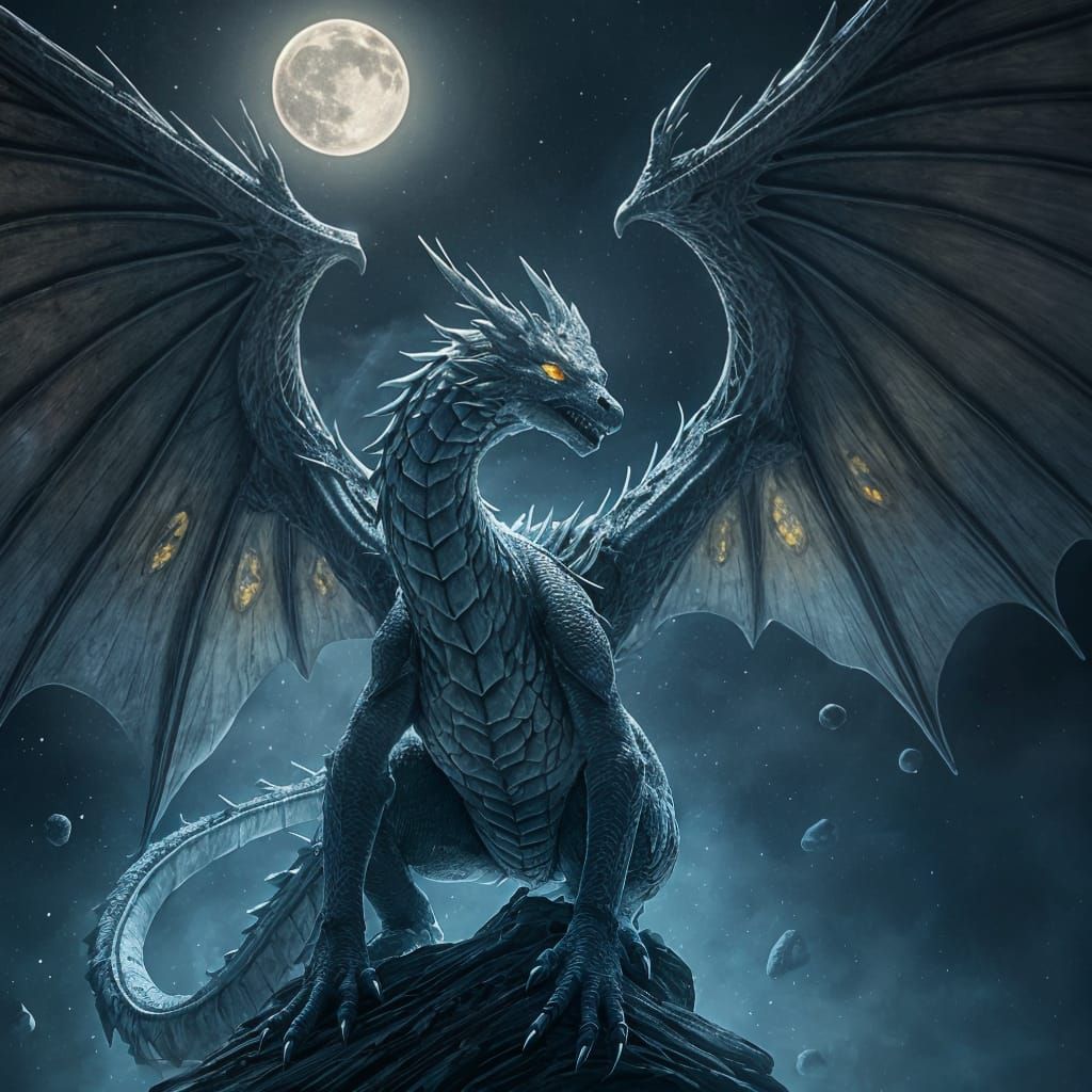 Glass Dragon with Fractured Scales and Glowing Moonlit Eyes