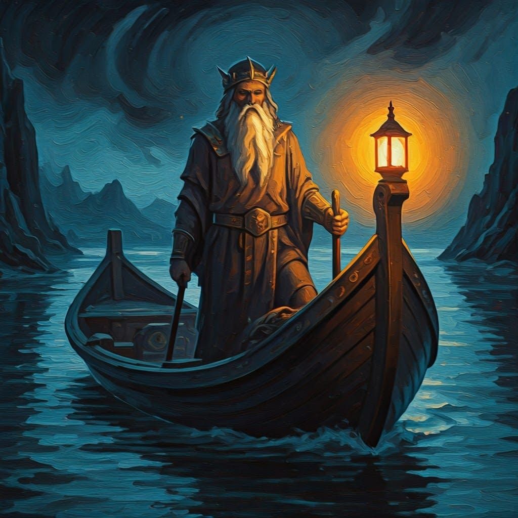 Charon Navigating the Styx as Impasto Painting