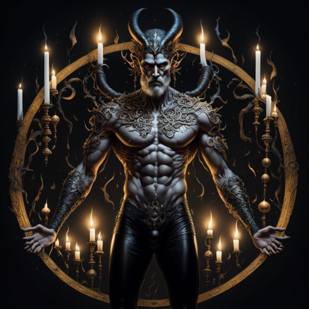 Dark Fantasy: Horned Man in Candle Circle