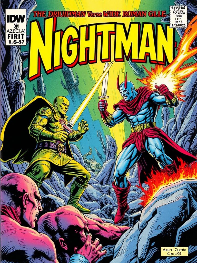 Epic Comic Book Cover: Druidman vs. Romanman