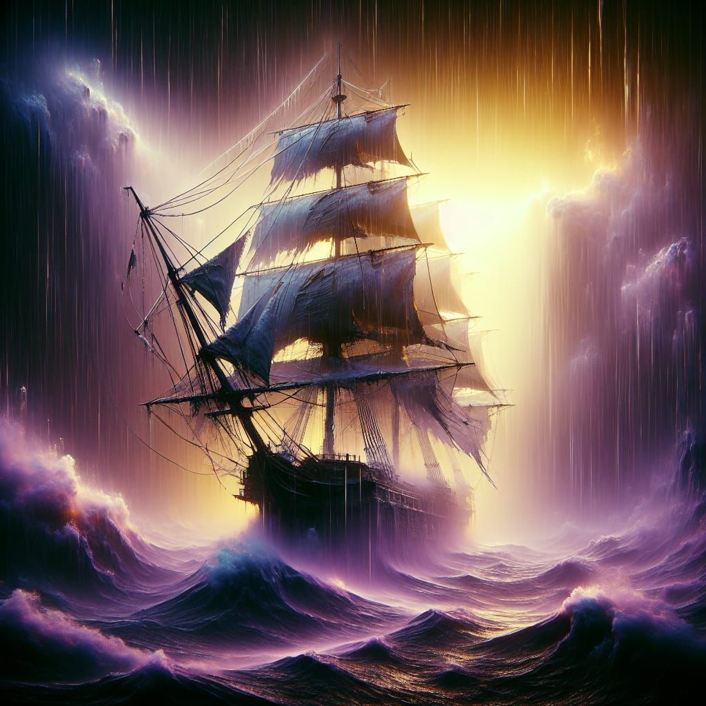 Ethereal Ghost Schooner Emerges from Tempest