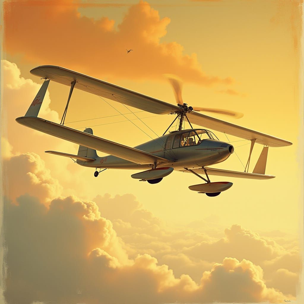 Vintage Autogyro Soars Through Art Deco Skies