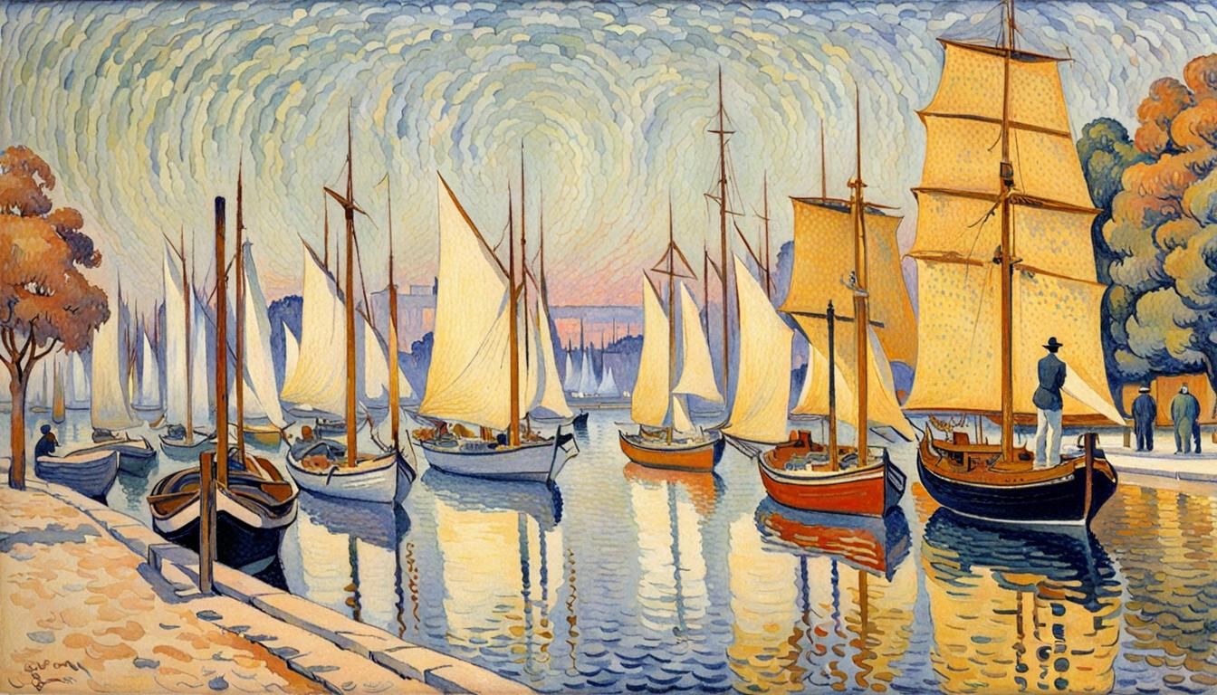 Vibrant Seascape in Pointillist Style