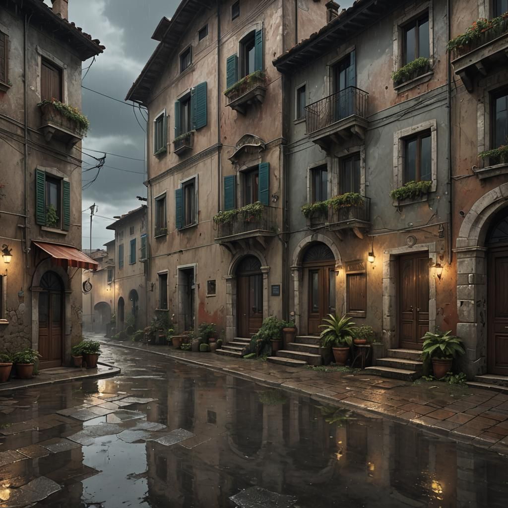 Gloomy Seaside House in the Rain, Dark Fantasy Art