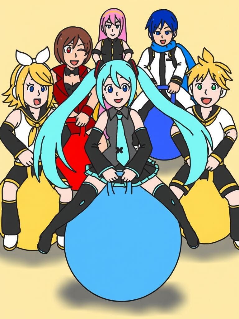 Vocaloid Characters in Futuristic Hopper Ball Ride
