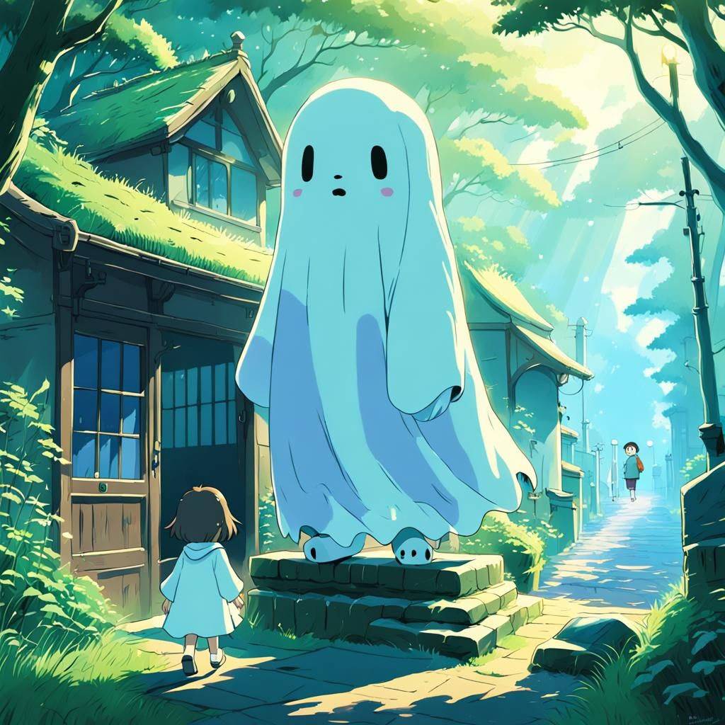 Cute Ghost in Studio Ghibli Anime Style