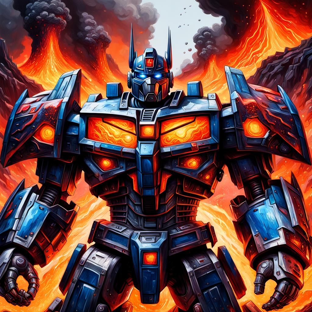 Volcanic Optimus Prime Oil Painting in 16k