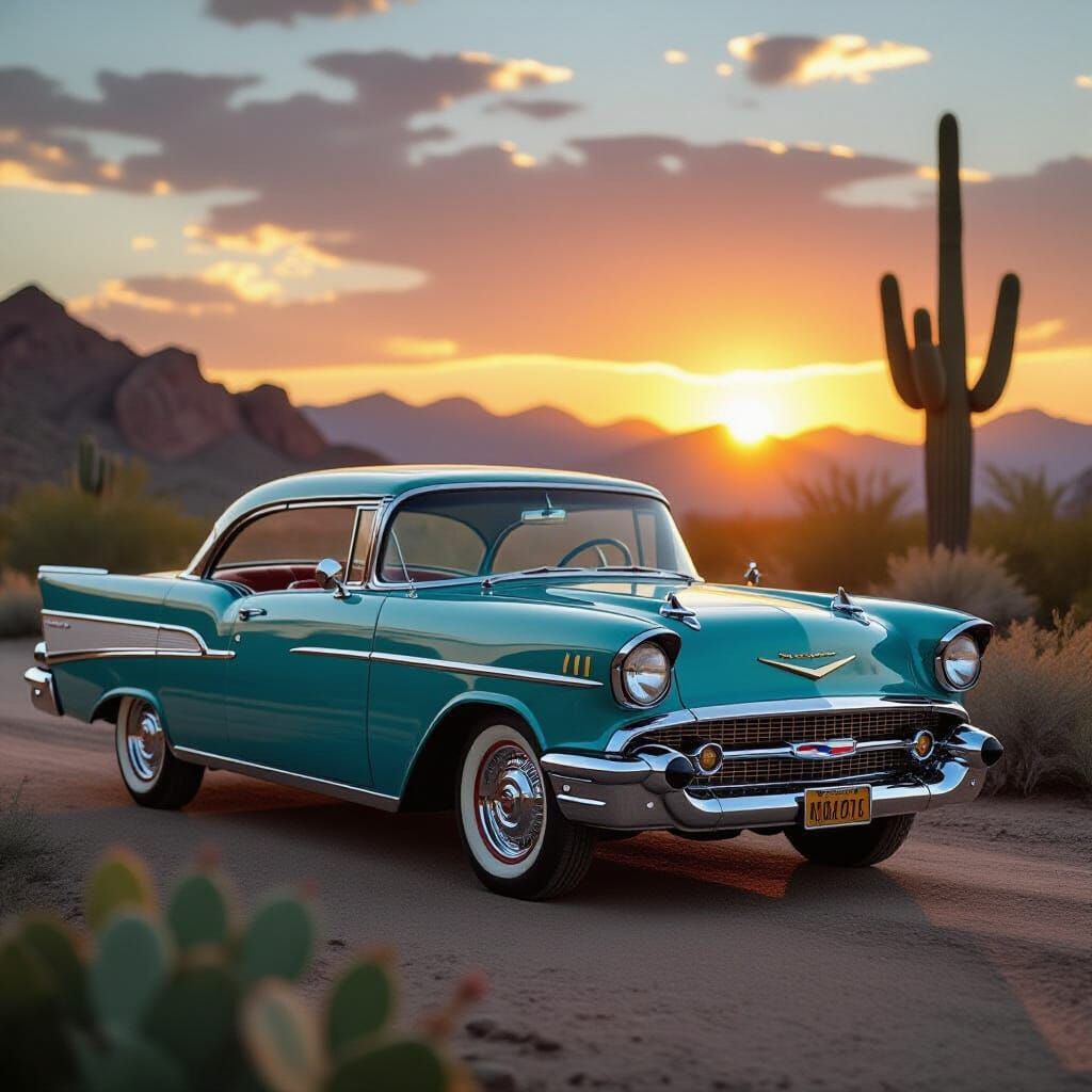1957 Chevy Bel Air Hot Rod at Sunset