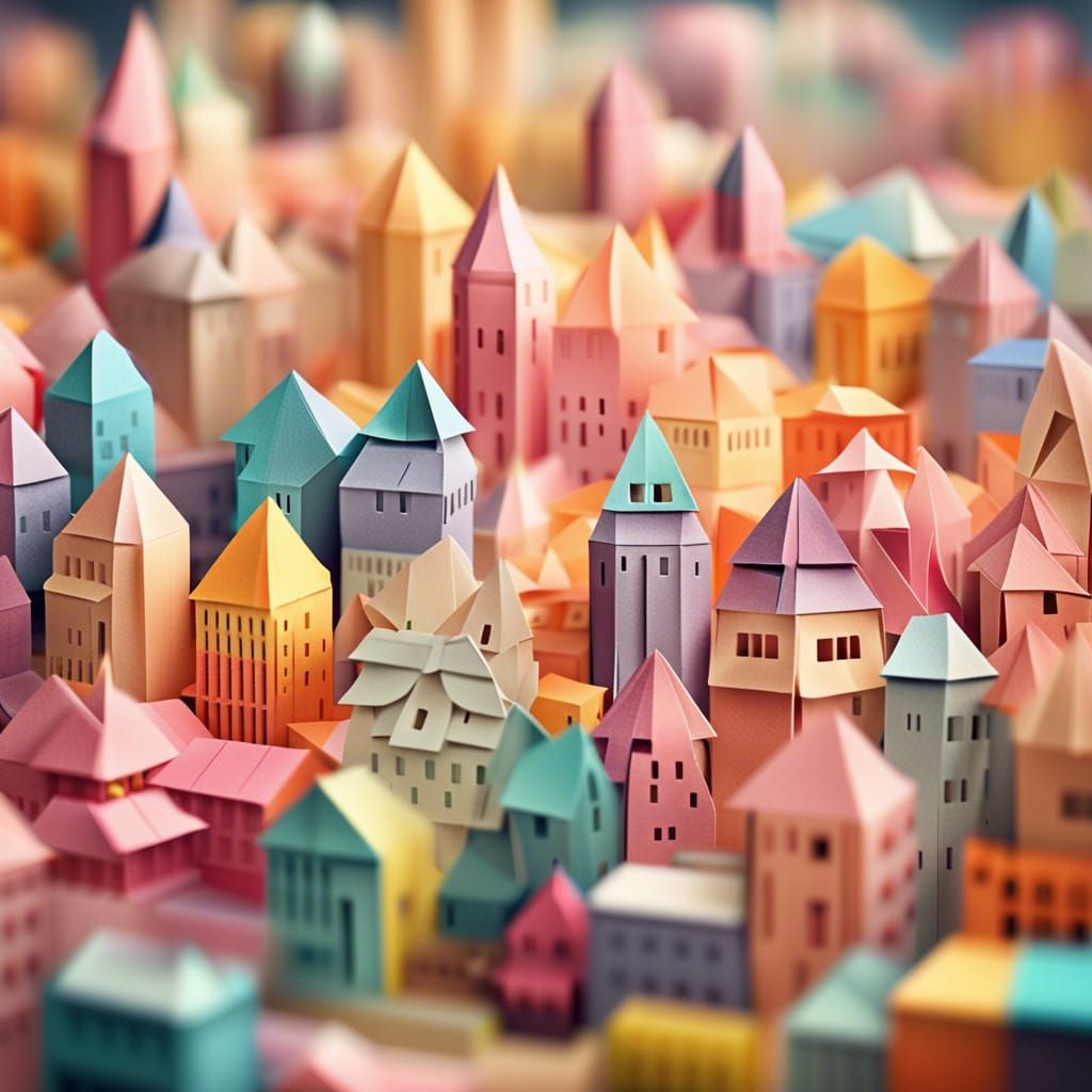 Origami Cityscape in Papercraft Style