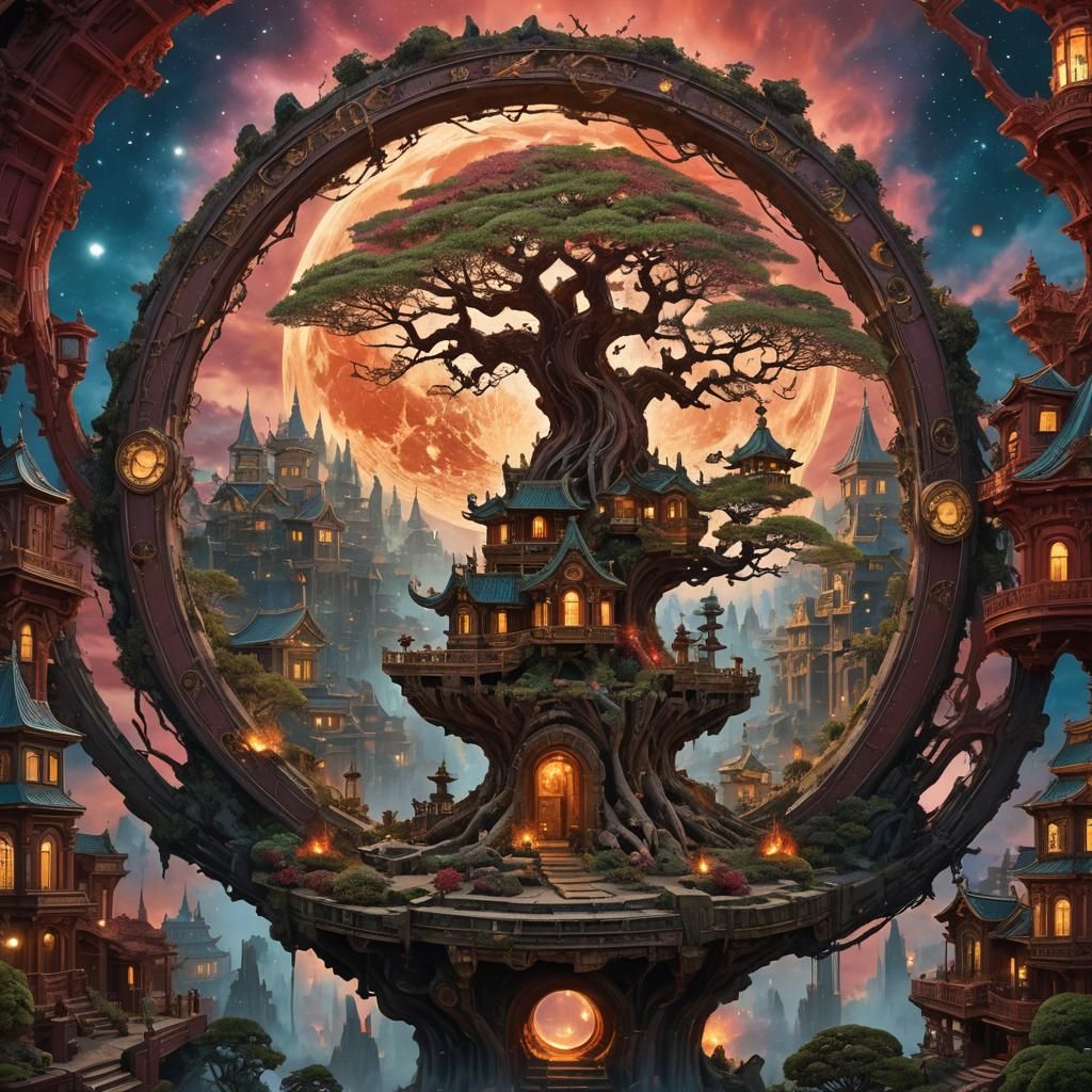 Mystical Crystal Cityscape in Ancient Star Gateway