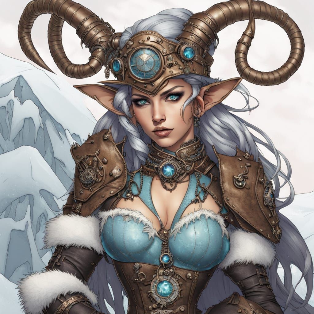 Steampunk Tiefling Ice Witch Princess Portrait