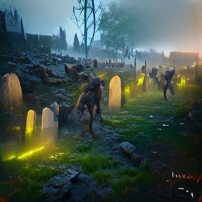Eerie Zombies Rising from Graves in the Night