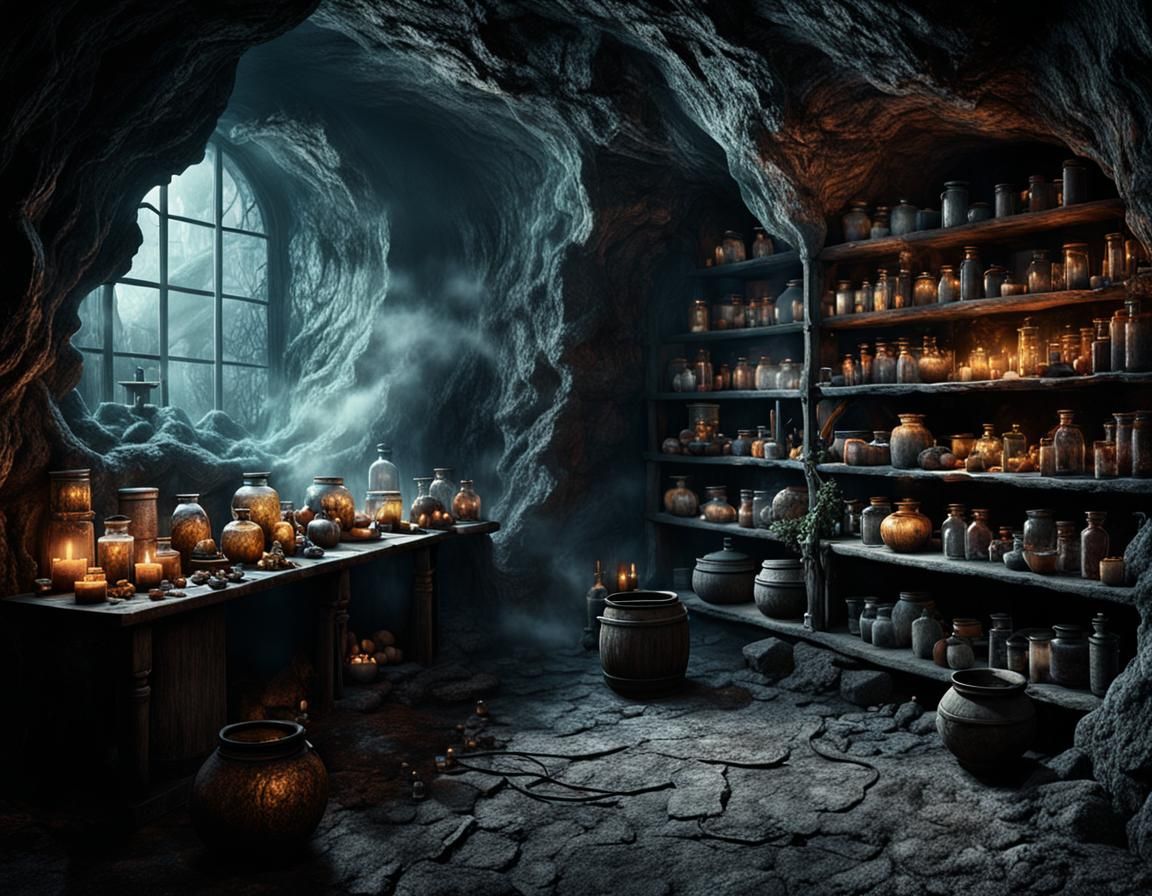 Mysterious Medieval Witch's Potion Storage in Cave