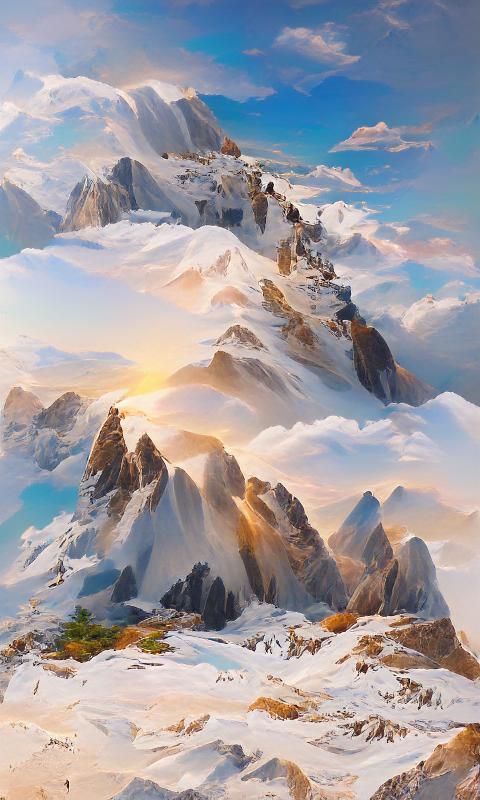 Snowy Mountain Peaks in Digital Art Style