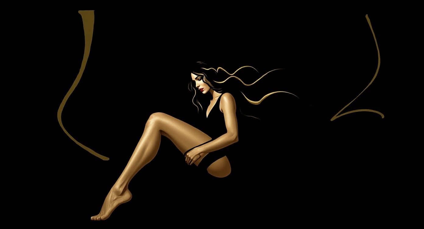 Ink and Gold Wash Painting of Woman in Shadows