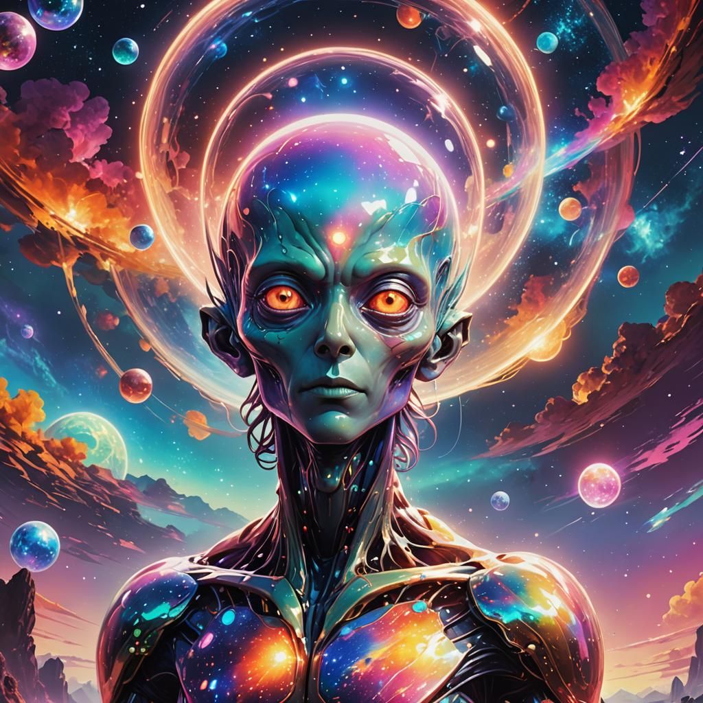 A mysterious alien being with a translucent, shimmering body...
