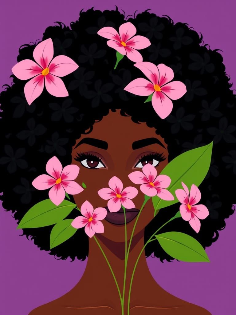 African Woman in Vibrant Floral Arrangement