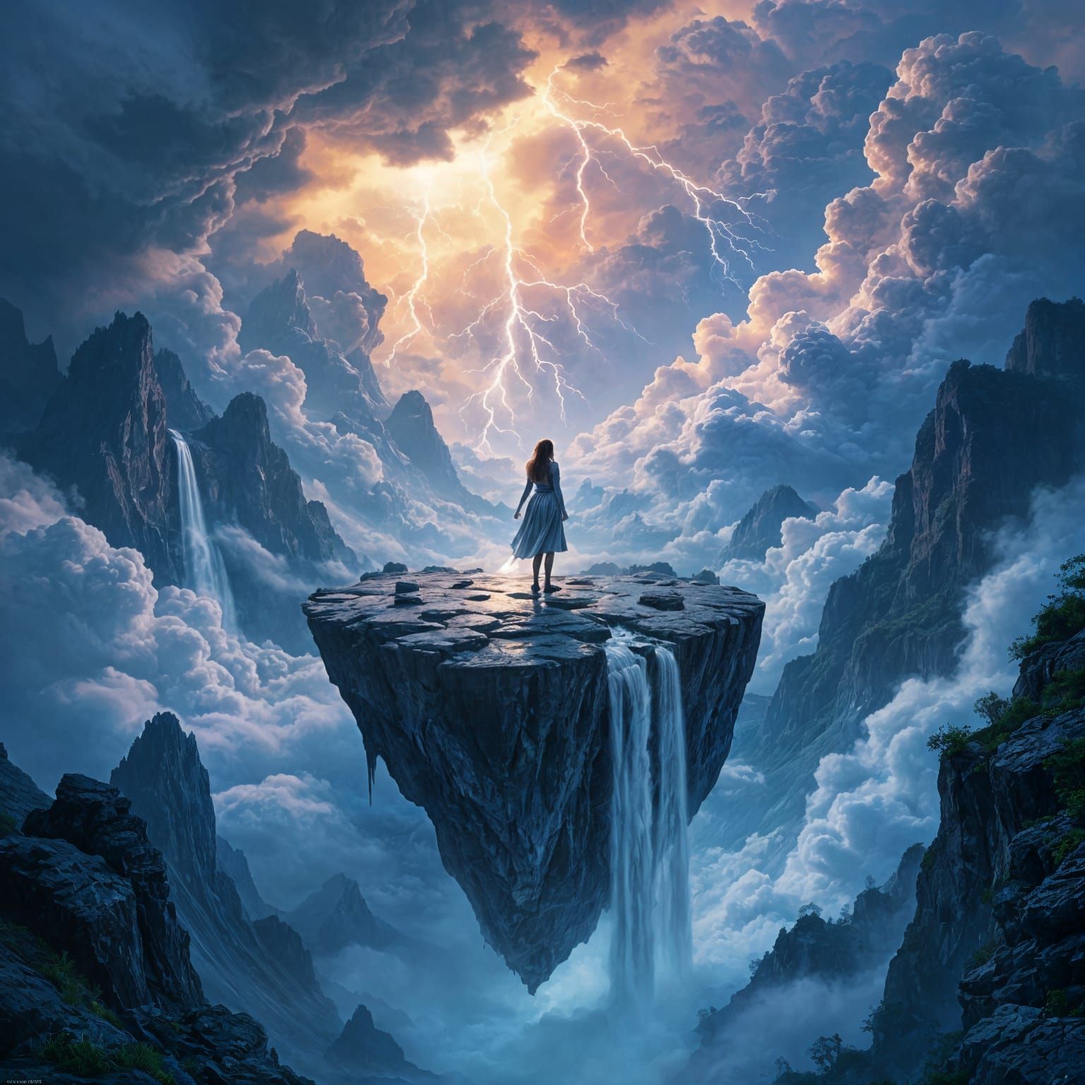 Hyperrealistic Fantasy World with Floating Mountains