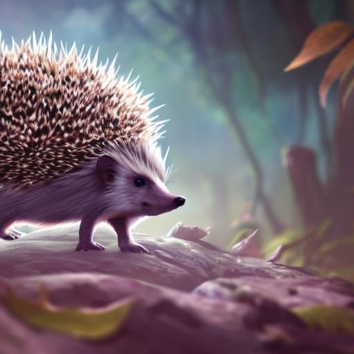 Hedgehog with Leaves: Detailed Matte Painting